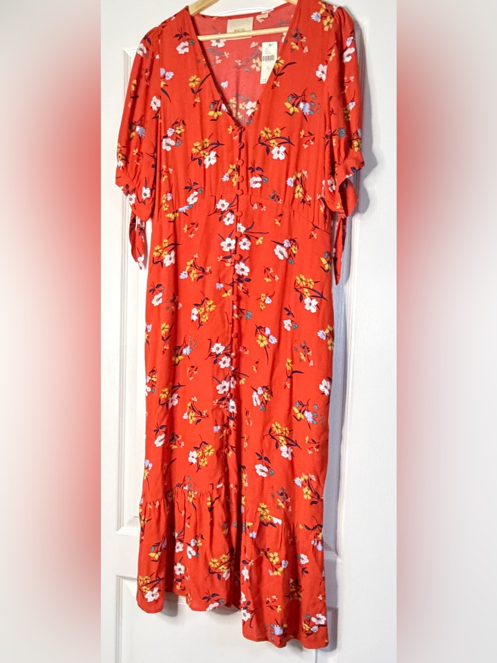 Maeve Anthropologie Floral Button Front Maxi Dress Red Orange Boho Size 12 NWT